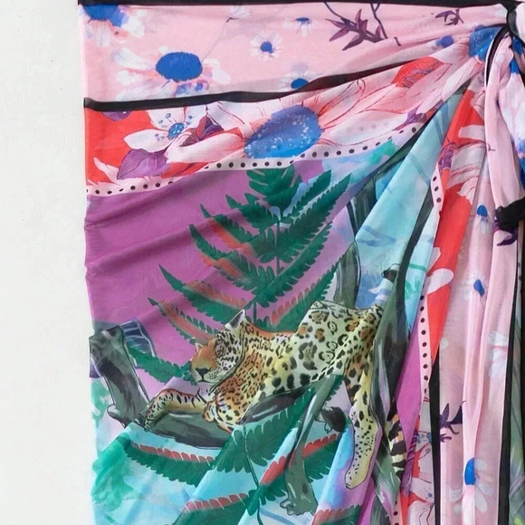 Multicolor Women's Tropical Print Knot Side Cover Up Skirt - Picture 6 of 6